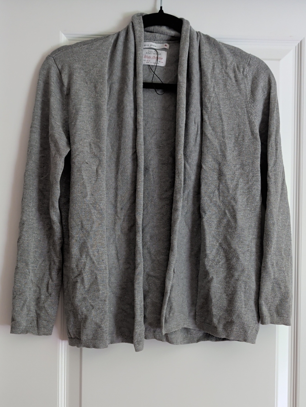 Zara Light Gray Open-Front Knit Cardigan Girls Size 13-14